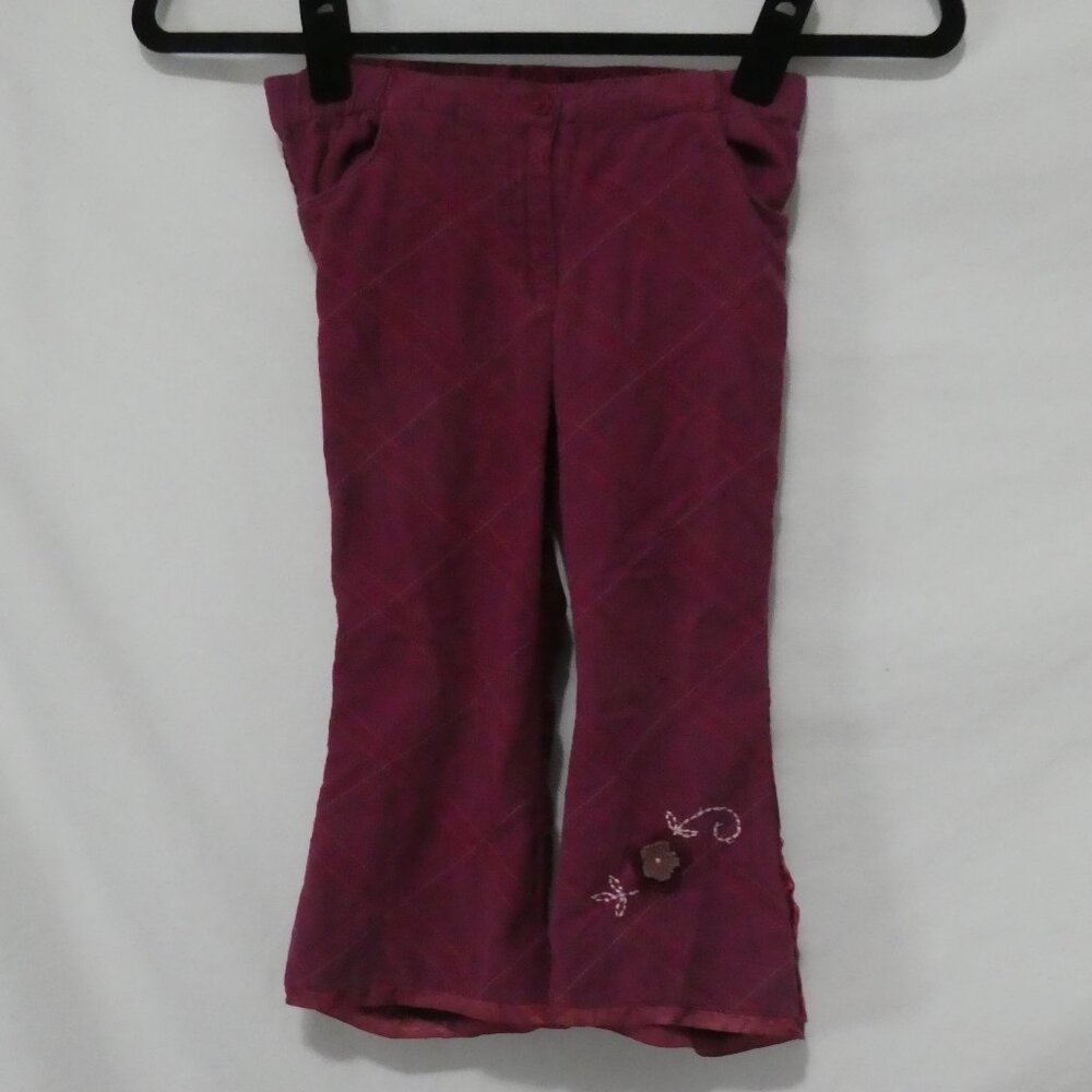 BLU | 11.5 inch waist measured | Burgundy Flared Pants With Floral Embroidery